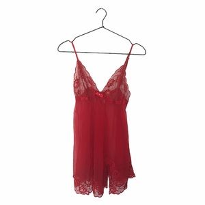 FREDERICK’S OF HOLLYWOOD red lace slip dress